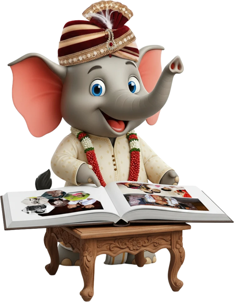 Aira elephant presenting a photo album